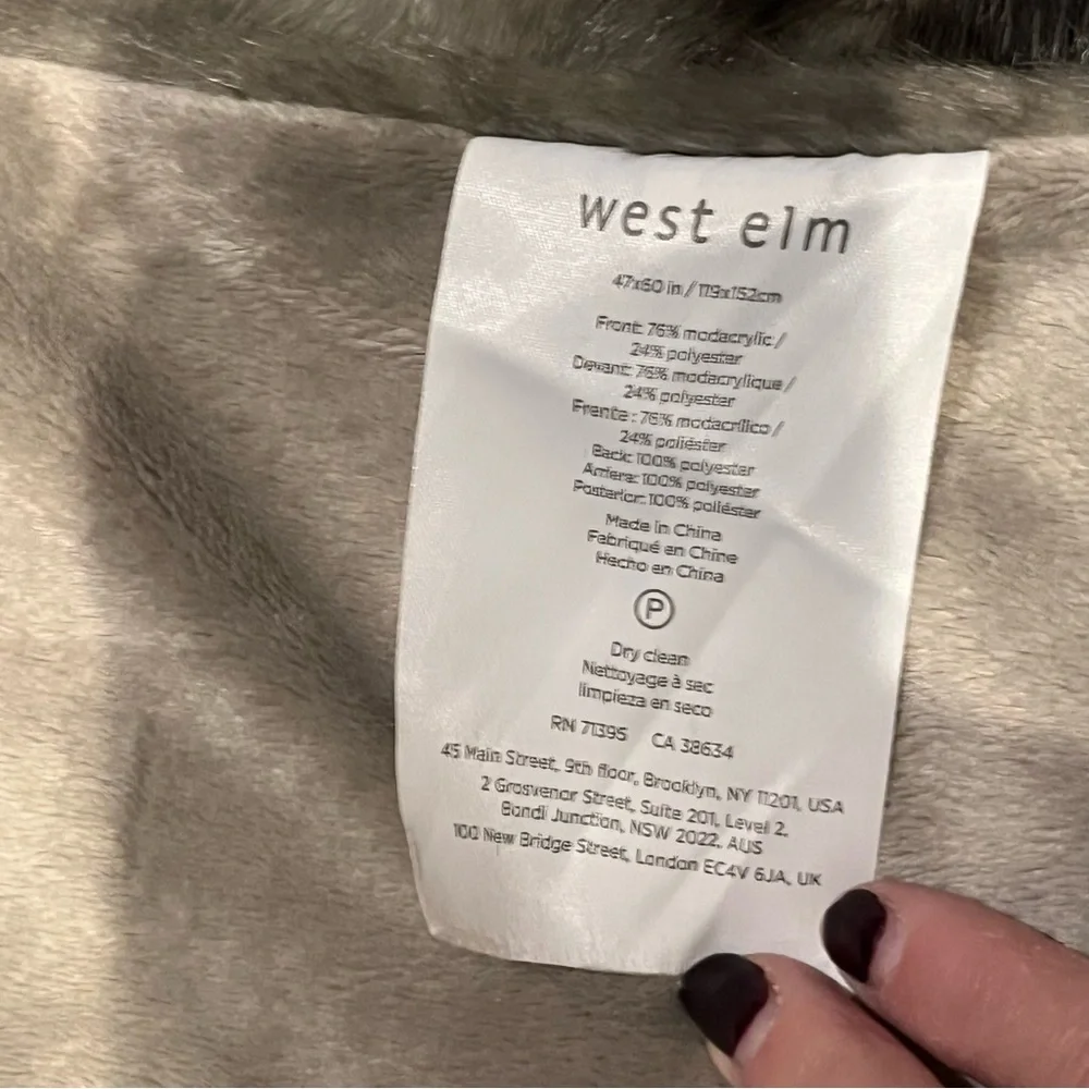 West Elm Ombre Throw Blanket Black Taupe Grey Faux Fur Chinchilla 47